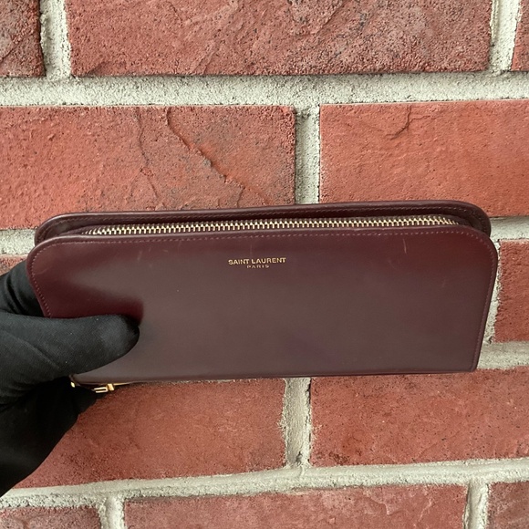 Saint Laurent Zip Around & Push Lock Closure Maroon Leather Wallet - Picture 13 of 13
